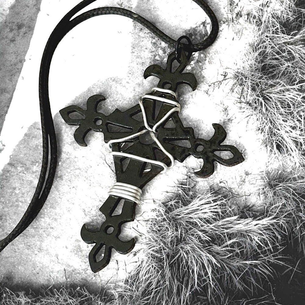 5 For $25💫Grunge Black Wooden Filigree Cross Pendant Necklace
